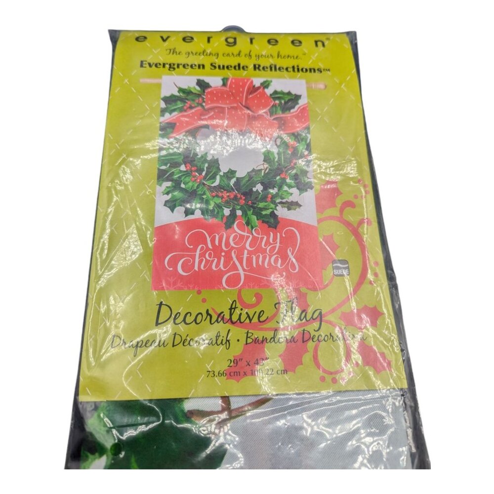 Evergreen Suede Reflections Merry Christmas Decorative Flag 29" X 43" Wreath Bow
